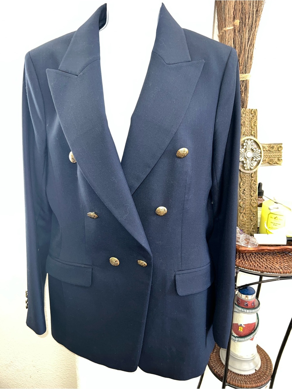 Double-Breasted Navy Blazer with Gold Buttons